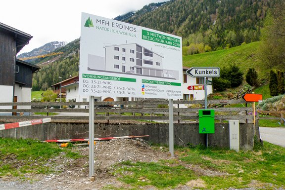 MFH Erdinos Baureklametafel Baureklame, Druckwerbung, Bautafeln, Neubauausschreiben, Baustellenwerbung