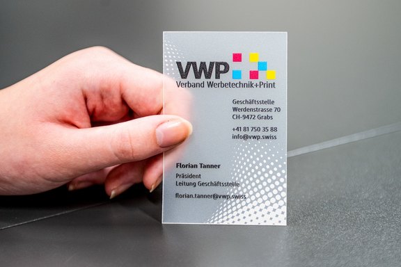 VWP - transparent Visitenkarten Transparent, Kunststoff, kleiner Druck