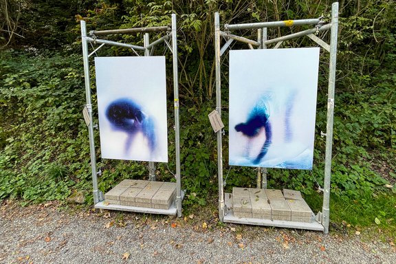 Kunstausstellung - Bilderdruck Hinweisschild, Tafeln, Werbung, Kunst