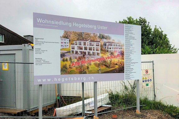Baureklame MFH Uster Baureklame, Druckwerbung, Bautafeln, Neubauausschreiben, Baustellenwerbung