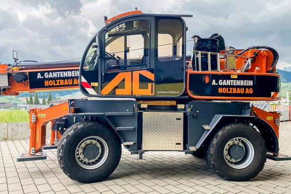 Gantenbein Holzbau - Kranbeschriftung Kranbeschriftung, Werbung, Folie, Baustelle