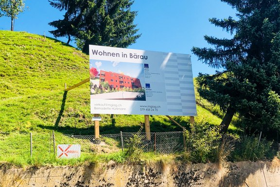 MGA AG Baureklame, Bärau Baureklame, Druckwerbung, Bautafeln, Neubauausschreiben, Baustellenwerbung