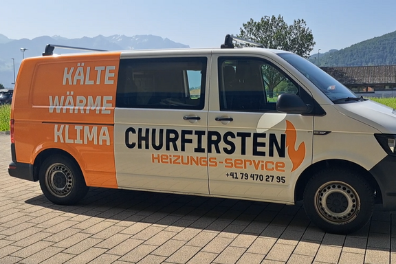 Churfirsten Heizungs-Service - Fahrzeugbeschriftung inkl. Teilfolierung Teilfolierung, Farben, orange