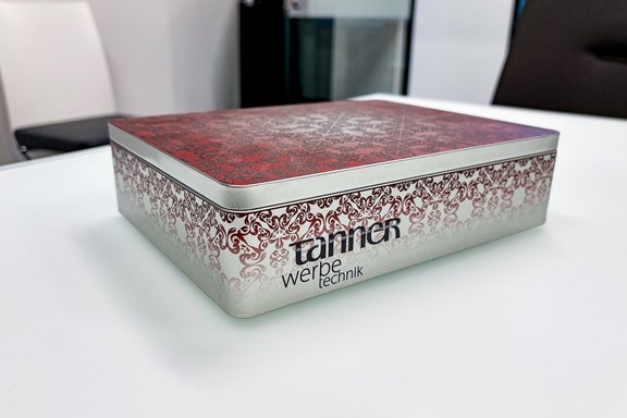 Aufbewahrungs Kiste bedruckt Dosen, Keksdose, Werbung, Direktdruck, Folie