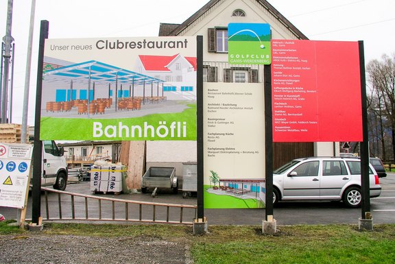 Clubrestaurant Golf Gams Baureklame Baureklame, Druckwerbung, Bautafeln, Neubauausschreiben, Baustellenwerbung