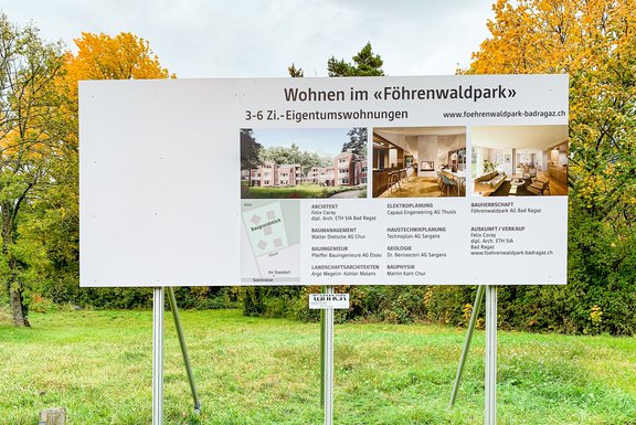 Baustellenreklame Föhrenwaldpark Baureklame, Druckwerbung, Bautafeln, Neubauausschreiben, Baustellenwerbung